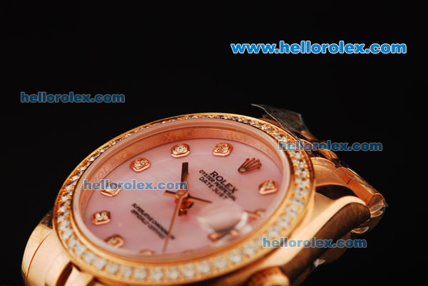 Rolex Datejust Automatic Movement ETA Case with Pink Dial and Diamond Bezel - Click Image to Close